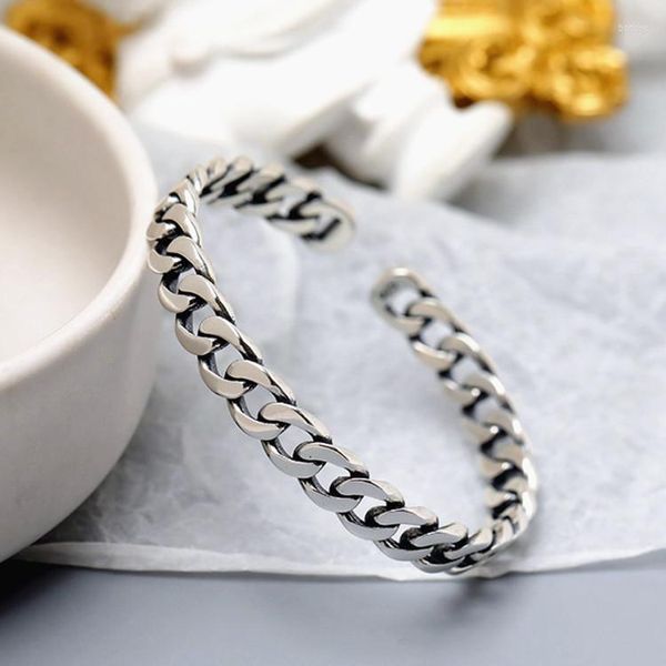 Bracciale aperto moda retrò twist corda catena braccialetto aperto argento placcato fascino gioielli da strada hip hop da donna