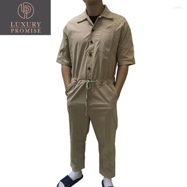 Herren Hosen Sommer Revers Kurzarm Herren Overall Lose Hip-Hop Stil Streetwear Overalls Hosen Lässig Bequem Khaki Schwarz