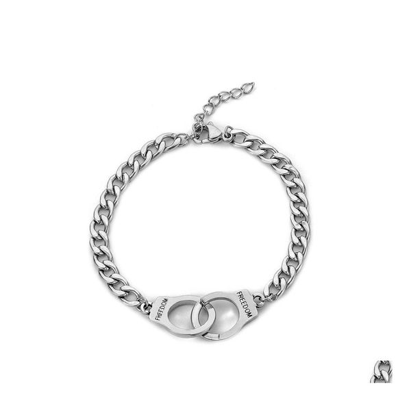 Braccialetti con ciondoli Gioielli di moda Bracciale con manette in acciaio inossidabile al titanio Uomo Donna Ornamenti a mano Dom Drop Delivery Dha1P