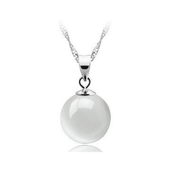 Collane con ciondolo Collana in argento sterling 925 Sfera rotonda naturale Collana con catena in opale bianco Yydhhome Pendenti con consegna a goccia Gioielli Dhv7S