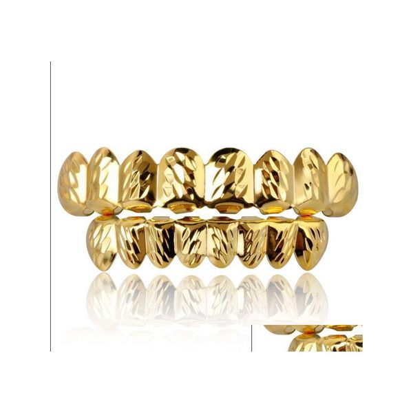 Grillz Griglie dentali Hiphop Bretelle per gioielli Fiore colorato Due colori 8 denti con oro Europa e America Consegna goccia Corpo Dhxwb