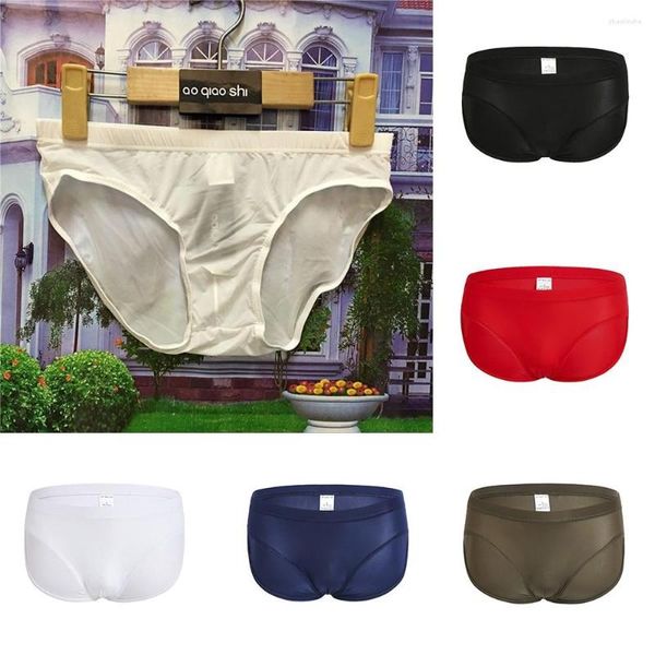 Mutande Intimo da uomo sexy Mutande sottili in seta di ghiaccio Pantaloncini traspiranti Slip erotici Slip semitrasparenti Senza cuciture Solido maschile