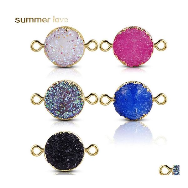 Charms Natura Pietra preziosa della resina Druzy Fai da te Fascino Fit Bracciale da donna Collana Doppio pendente laterale per la creazione di gioielli Consegna di goccia Findin Dh7Y6