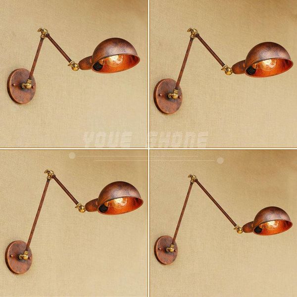 Настенная лампа ретро -ржаво -коричневая складная железа с длинной рукой винтаж