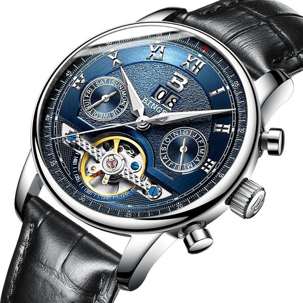 Orologi da polso Svizzera BINGER Orologi Uomo Tourbillon Funzioni multiple Resistente all'acqua Meccanico Uomo B-8603M-6