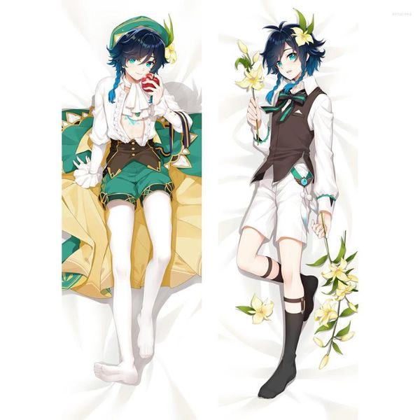 Travesseiro genshin impacto cosplay mondstadt venti dakimakura capa de anime abraçando o jogo corporal personagem de roupa de cama almofada