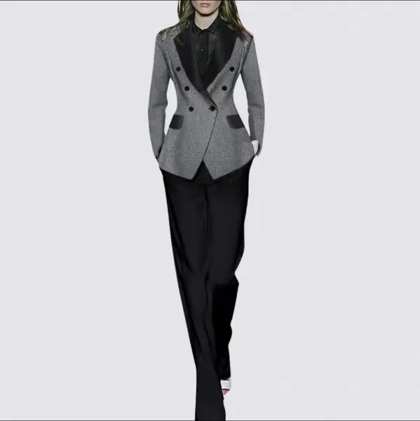 Женские брюки из двух предметов, женский двубортный приталенный пиджак с узором «гусиные лапки», праздничный смокинг, женская одежда