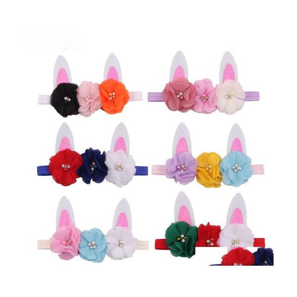 Stirnbänder Ostern Blumen Baby Mädchen Hasenohren Haarbänder Kinder Hase Stirnband Niedliche Kinder Haarschmuck 6 Stile Drop Lieferung Dhdrj