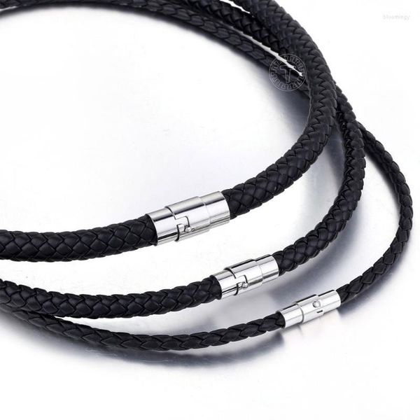 Choker Chokers Herren-Halskette, braun, schwarz, geflochtenes Kordelseil, Kunstleder für Herren, Edelstahlverschluss, 4/6/8 mm, LUNM09Chokers Bloo22