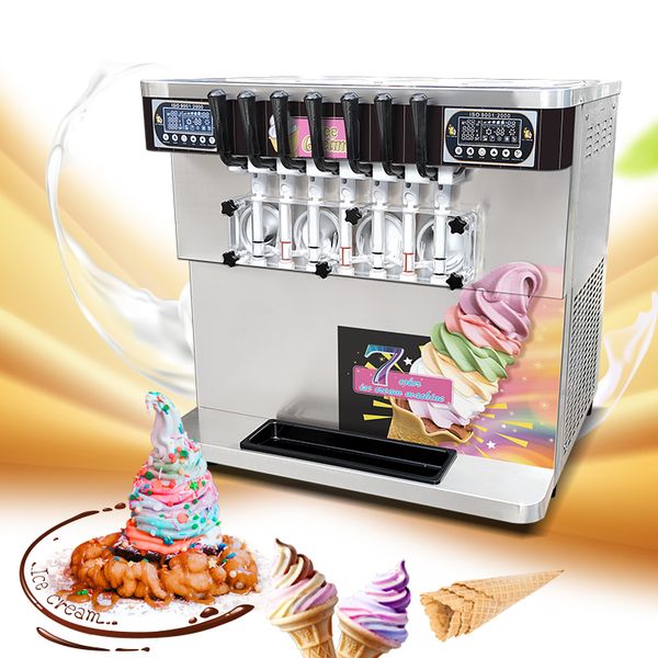 Frete grátis 7 sabores Máquina de sorvete macia bancada pesada ETL ETL Gelato de iogurte congelado Tanques de sorvete de sorvete de sorvete refrigerados