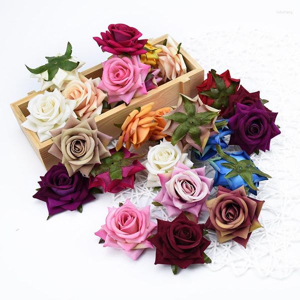 Dekoratif Çiçekler 2pcs Kalite İpek Oyuncak Ayı Güller Baş Çiçek Duvarı Ev Düğün Dekorasyon Sahte Bitkiler Diy Hediyeler Kutusu