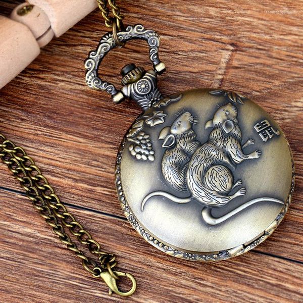 Pocket Watches FOB Chinese Zodiac Animal Mouse Quartz Vintage Presente para homens/mulheres