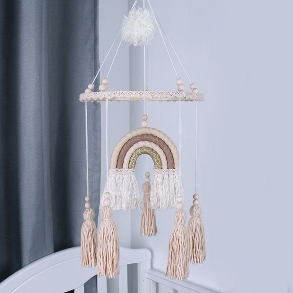 Sonagli Cellulari Culla Mobile Sonaglio Giocattoli Fatti a mano Boho Arcobaleno Stella Arazzo Letto Campana Campanella a vento Sonagli nati Bambini Nursery Bedroom Decor 230203