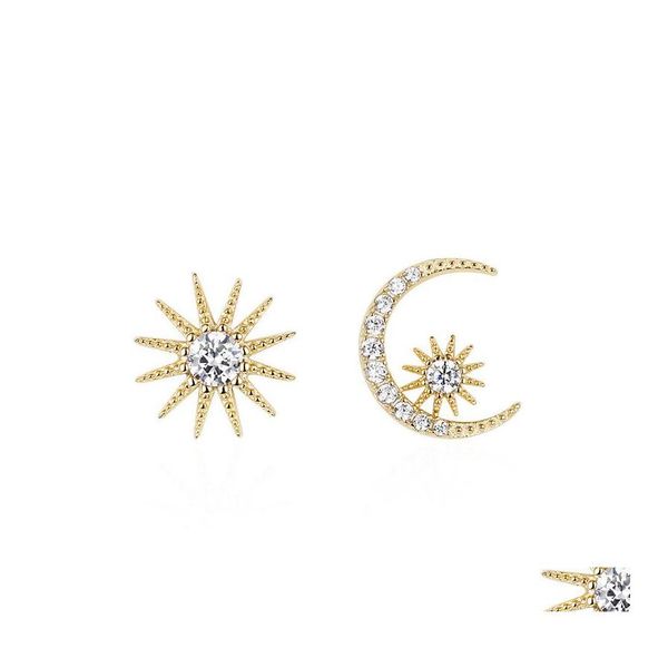 Stud coreano asimmetrico stella luna orecchini per le donne 925 sterling sier ipoallergenico Cz orecchini gioielli di moda regalo goccia consegnare Otsnb