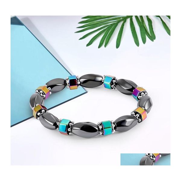 Perlenstränge Regenbogen Magnetische Hämatit Armband für Frauen Power Gesunde schwarze Gallenstein Perlen Ketten Armreif Männer S Mode Handmad Otjnt