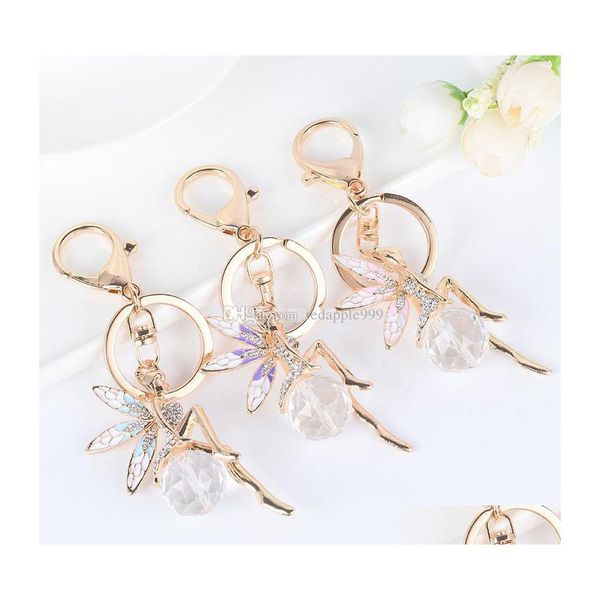 Keychains colhedas anjo fada keychain Crystal Metal Keyring Carms Charms Bolsa Pingente Gift Drop Deliver