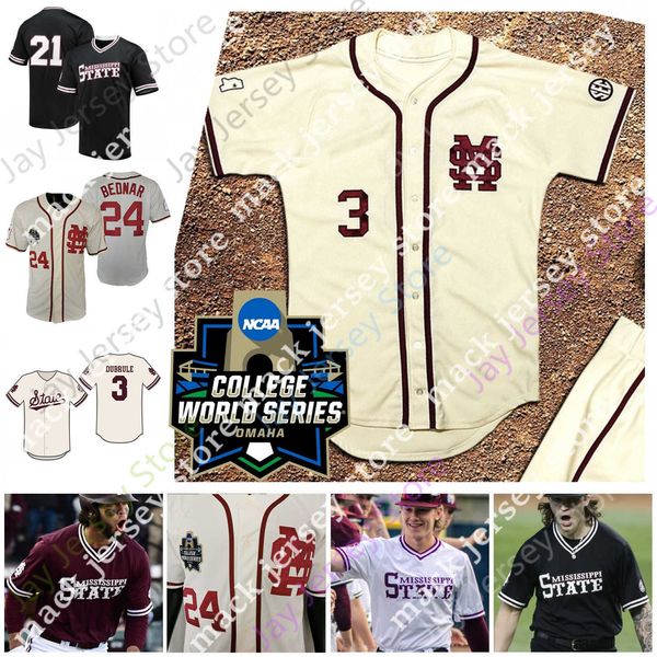 Maglie da baseball 2021 College WS World Series Maglia da baseball dello stato del Mississippi Will Bednar Landon Sims Brad Cumbest Tanner Leggett Drew