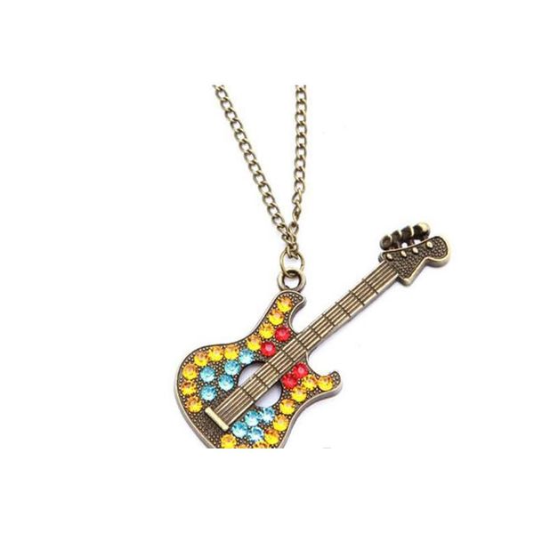 Colares pendentes charme charme 28 guitarra de ouro colar colar rmhinestone acr￭lico cristal yydhome entrega j￳ia dhglw