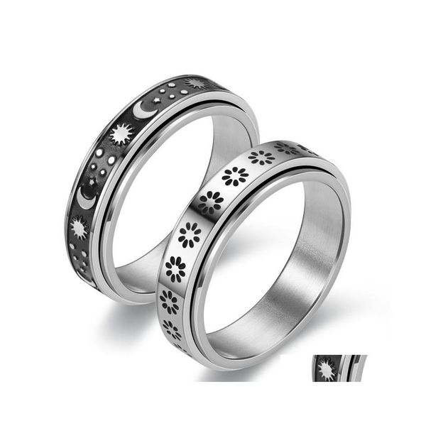 Полосы кольца 6 мм вращающееся в обручальное кольцо из нержавеющей стали римское золото черное крутое панк для мужчин Женские модные украшения доставки OTD32