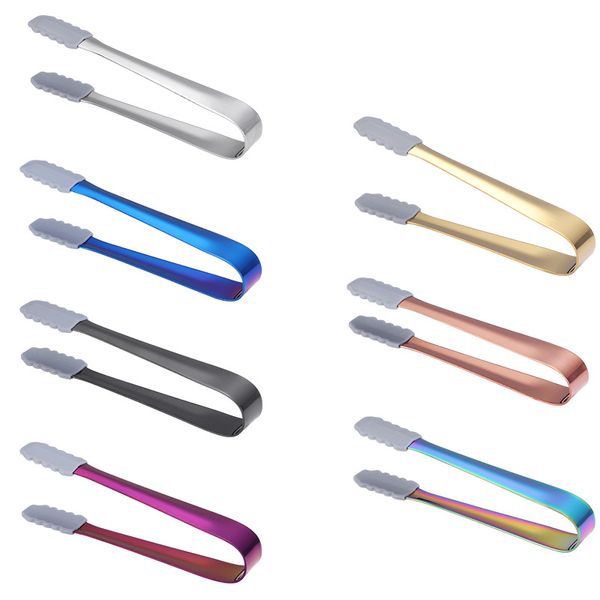 Pinze di ghiaccio in acciaio inossidabile utensile silicone non slittamento bevanda estate cola mini clip portatile bar cucina forniture da cucina 7 colori