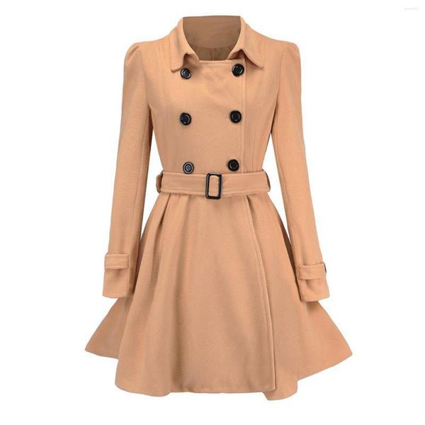 Giacche da donna Cappotto di lana vintage da donna Giacca a vento calda invernale Inghilterra Moda Cintura nera con orlo oscillante Sottile ed elegante trench retrò in lana