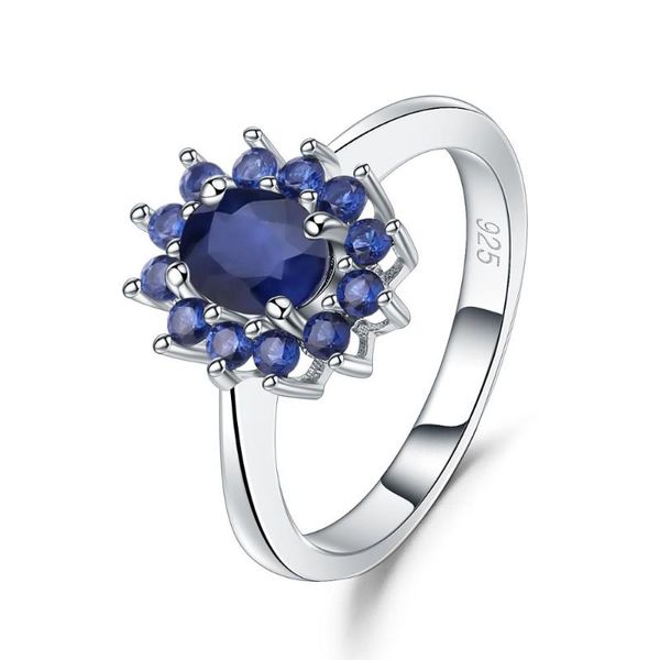 Cluster Rings Gem's Ballet 1,89CT Natural Blue Sapphire Gemstones Ring 925 Серебряные цветы Классика для женщин