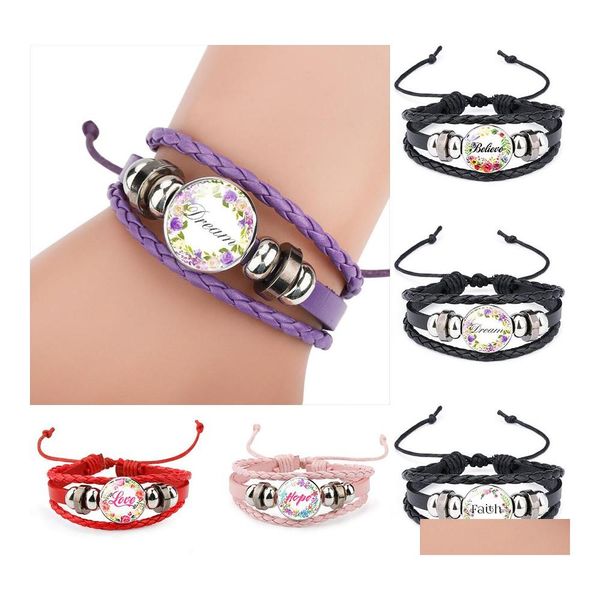 Braccialetti con ciondoli Credi Speranza Fede Sogno Amore Avvolgimento in pelle per donne Uomini Lettera ispiratrice Bracciale rigido Moda fatto a mano Jewe Ottpy