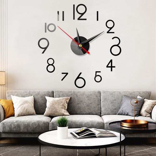 Orologi da parete orologio largo quarzo 3d fai -da -te grande cucina decorativa per specchio acrilico adesivi moderni decorazioni per la casa