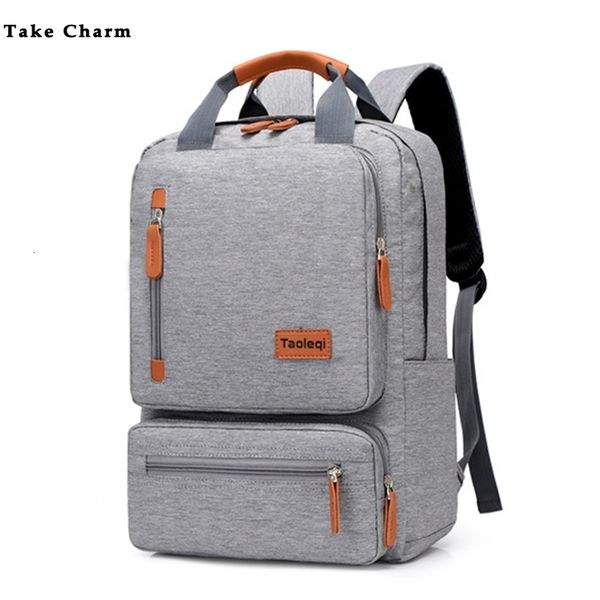 Mochila casual negócios homens computador luz 15 polegadas laptop saco impermeável oxford pano senhora antifurto viagem cinza 230204