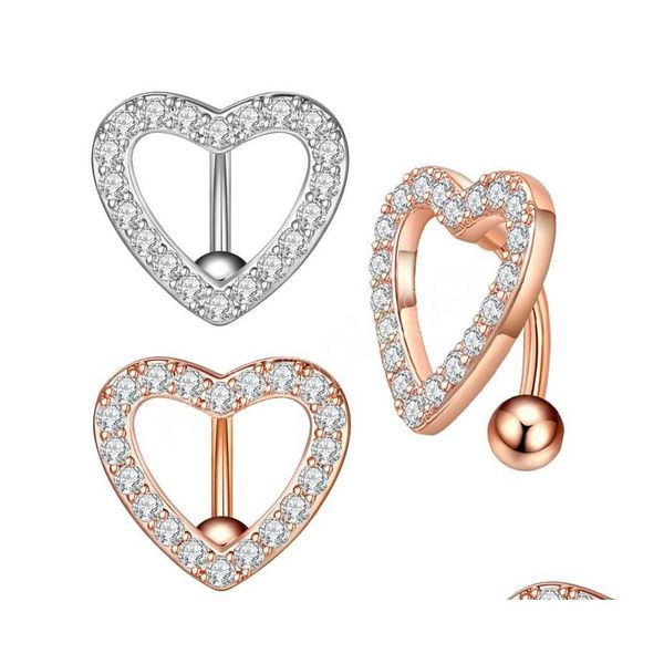 Anelli con bottone a campana per ombelico Barra invertita sexy Cuore Anello con zircone per pancia Bilanciere rovesciato Acciaio chirurgico 316L Piercing Ombligo Drop Deliv Dhers