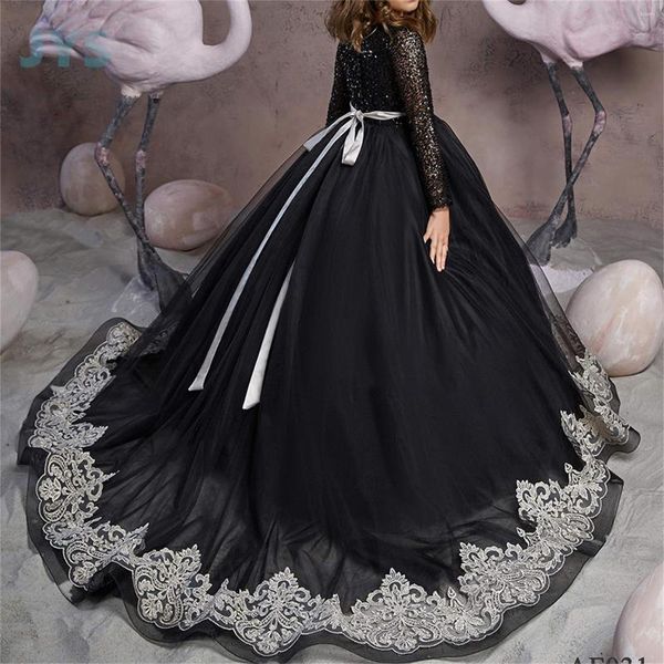 Abiti da ragazza JYS Fiore con paillettes per abito da ballo per applique da sposa per bambini Abito da prima comunione per feste di spettacolo di lusso nero con bianco