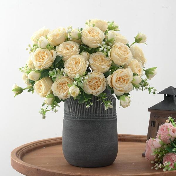 Dekoratif Çiçekler 1 Bundle Gül Şakayık Buketi Fleur Articyelle Düğün Centerpieces Dekorasyon İplik Ev Yemeği Masa Masası