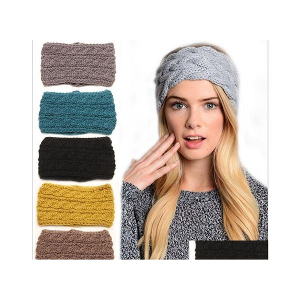 Outros acess￳rios de moda Autumn Inverno Europa Europa de malha de malha Bandas de cabelo Twist Bands de cabelo Lady Warm Crochet Headwrap Drop Delivery Dhoal