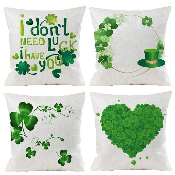 Kissen Grün Kissenbezüge Für Sofa Zuhause Auto Abdeckung Abdeckungen Dekor St. Patrick's Day Leinen Kissenbezug 45x45 cm Funda Cojines