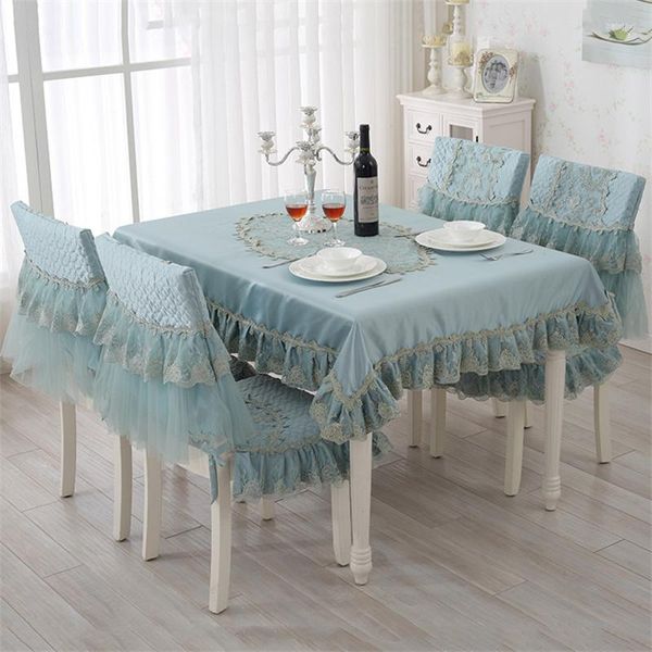 Tovaglia 7/5 Pz / set Coprisedili per sedie in pizzo per uso domestico Set di cuscini Arredamento romantico e caldo Decorazione della stanza modello El