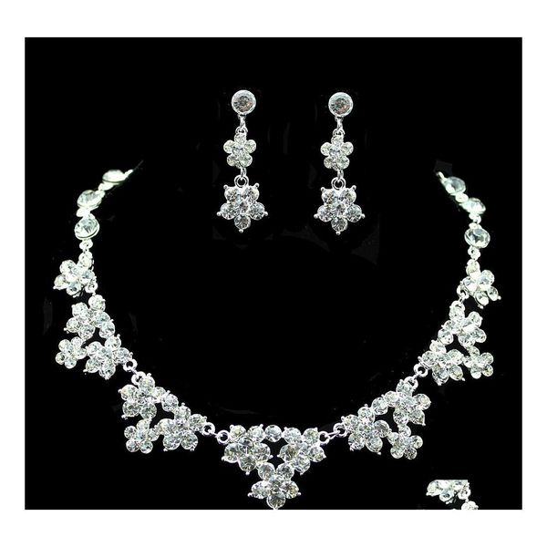 Set di gioielli da sposa Fidanzamento Orecchini da sposa con strass e collana Accessori per abiti semplici e brillanti In Bk Drop Delivery Ottg7