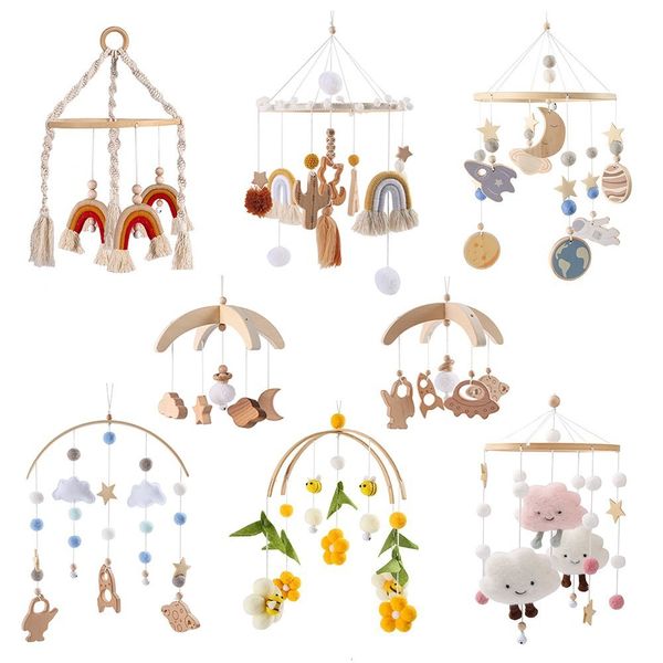 Rattles Mobiles Baby Mobile Crib Bell Toy Born Wooden Bell Toys Toys Toddler Rattles Presente para atrair atenção nórdica brinquedos 0-12 meses 230203