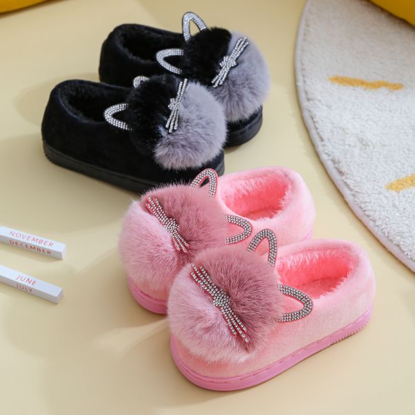 Тапочки для тапочек детские тапочки зимние детские туфли Winter Pink Pink Furry Rabbit Chatel