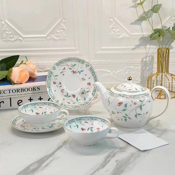 Teller Japanische Kaffeetasse und Untertasse aus Knochenporzellan, runder Nachmittagstee, Geschirr-Set, Werkzeug, Blumenmuster, Wasserkocher, Geschenkbox, Haushaltscafé