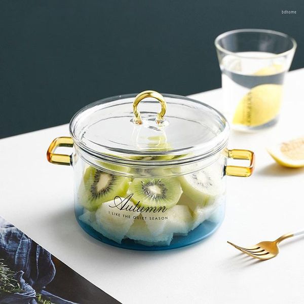 Ciotole Ciotola di vetro graduale con orecchie di coperchio Tagliatelle istantanee Insalata di frutta trasparente Tagliatella ad alto contenuto di borosilicato