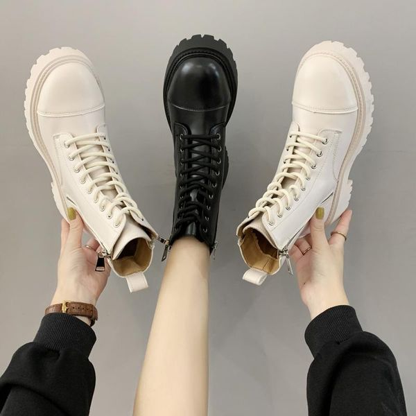 Boots Rock Shoes Boots-Women-Women Round Toe Designer de luxo Ladies Borracha Mid-Calf Lolita 2023 Calf Mid Calf Autumn