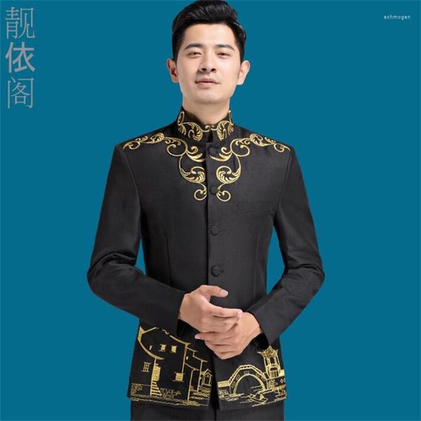Herrenanzüge 2023 Ankunft Stickerei Chinesische Tunika Anzug Slim Männer Set mit Hosen Herren Hochzeit Bräutigam Formelle Kleidung Stehkragen