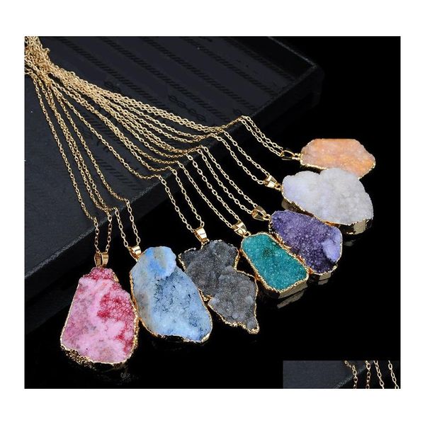 Colares pendentes Irregar Natural Stone Quartz Drruzy Cristal Healing Point Chakra Bead Gemstone para mulheres j￳ias de moda em Drop de Otqu0
