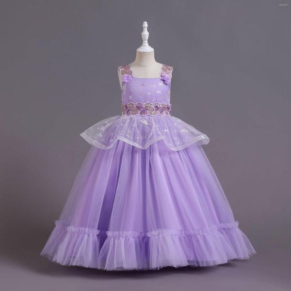 Vestidos de menina Chegada Flor de renda fora do ombro Costura das crianças Princesa Salia de ponta de ponta de noite no estilo ocidental vestido