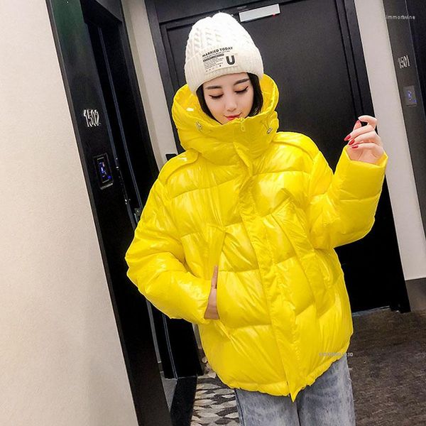 Trench da donna Giallo lucido / bianco / nero / arancione Giacca invernale da donna 2023 Streetwear Parka con cappuccio Cappotto da donna in cotone spesso e caldo