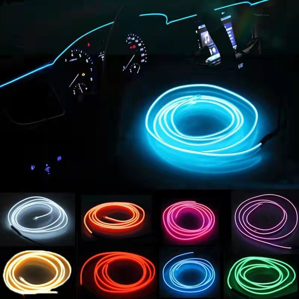 1m/3m/5m Neon LED Night Lights Tiras de iluminação interior do carro Auto LED Strip Guirlanda EL Wire Rope Lâmpada para decoração do carro Tubo flexível
