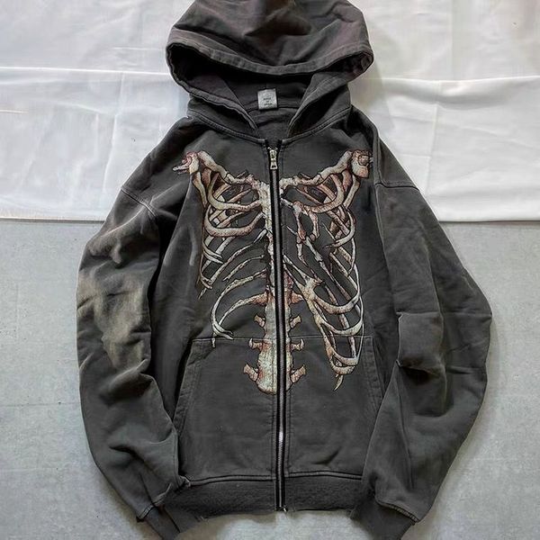 Kadınlar İki Parçalı Pantolon Deeptown Y2K Gotik Sokak Giyim İskelet Baskı Büyük Boy Hoodie Kadınlar Punk Harajuku Hip Hop Zipper Sweatshirt Kadın Alışveriş Merkezi Goth Top 230204