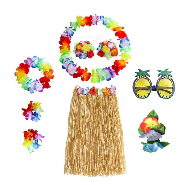 Forniture per feste per eventi Kit di accessori per costume da gonna Hula da 8 pezzi da 24 pollici per Hawaii Luau Party - Danza