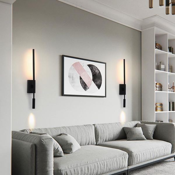 Lâmpadas de parede Modern Plug In Sconce LED Luz Interior Linha Minimalista Lâmpada com Interruptor Ajustável Matte Branco