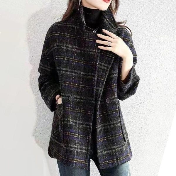 Jackets femininos 2023 Jaqueta de moda de inverno de outono Casual casual coreano coelho de lã xadrez feminino Temperamento simples All-Match Ladies